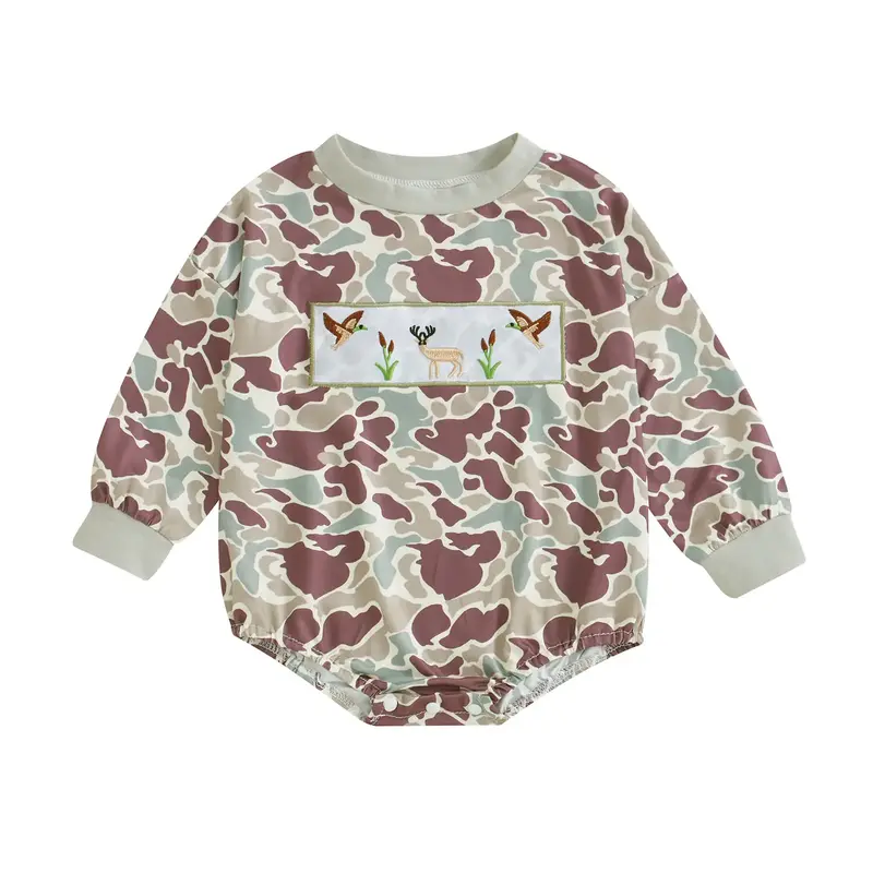 Duck Hunting Baby Clothes Infant Baby Boys Camouflage Embroidered Mallard Duck Sweatshirt Romper