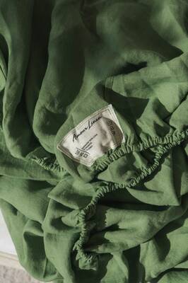 Linen fitted sheet in Matcha Green | Size: US Twin XL DEEP