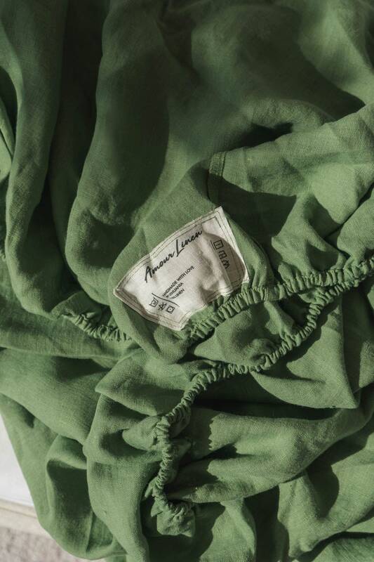 Linen fitted sheet in Matcha Green | Size: US Twin XL DEEP