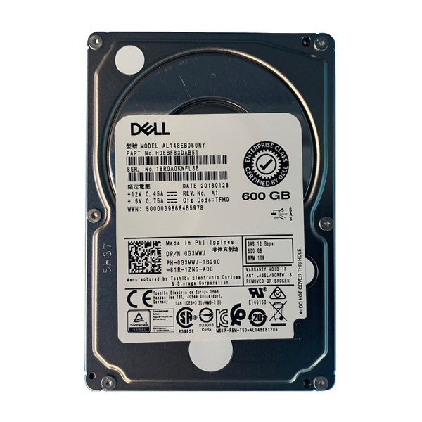 0G3MWJ Dell 600GB 12Gb/s SAS 10000 2.5-inch 128MB Hard Drive