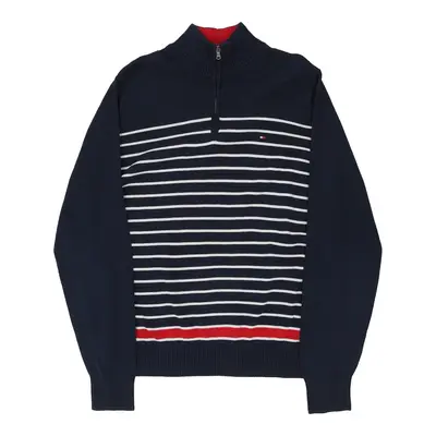 Tommy Hilfiger Striped 1/4 Zip - XL Navy Cotton