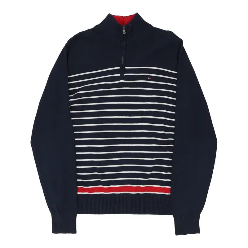Tommy Hilfiger Striped 1/4 Zip - XL Navy Cotton