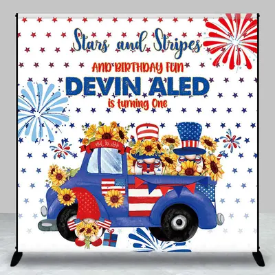 Custom Stars And Stripes 1st Birthday Party Backdrop