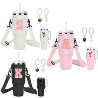 Letter Pattern Water Bottle Holder Bag with 2 Letter Charm, 1 Count Cute Initial Bottle Carrier with Strap for  Cup Accessori...