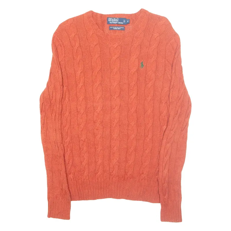 POLO RALPH LAUREN Womens Jumper Orange Cable Knit S