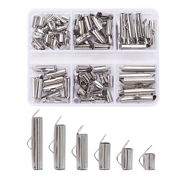 90Pcs 6 Style 304 Stainless Steel Slide On End Clasp Tubes