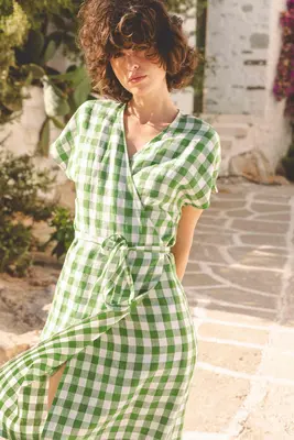 OLIVIA dress in Green Gingham | Size: L