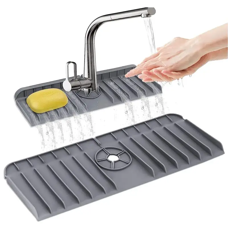 Silicone Faucet Mat, 1 Count Sink Faucet Drain Storage Mat, Sink Dish Soap Sponge Holder, Bathroom Kitchen Sink Splash Guard,...