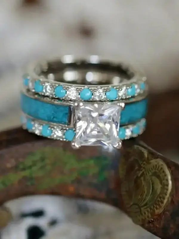 3pcs/Set Artificial Gemstone & Rhinestone Rings for Women