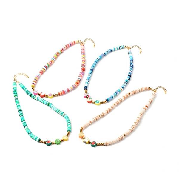 Fruits & Disc Handmade Polymer Clay Beaded Necklace for Teen Girl Women
