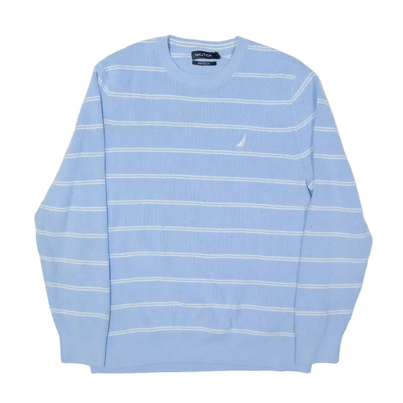 NAUTICA Navitech Patterned Jumper Blue Striped Tight Knit Mens L