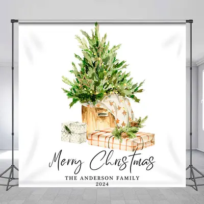 Personalized Watercolor Tree Gift Christmas Backdrop - Aperturee