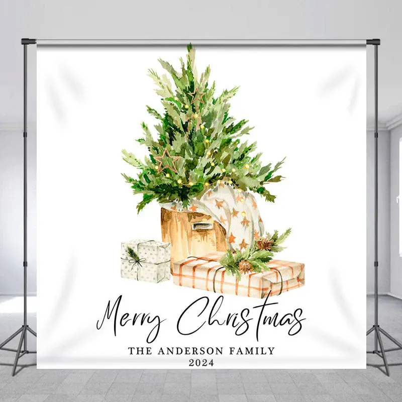 Personalized Watercolor Tree Gift Christmas Backdrop - Aperturee