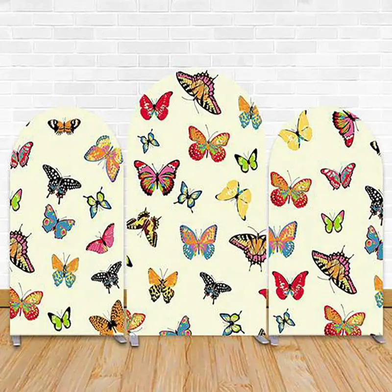 Beige Colorful Butterfly Birthday Arch Backdrop Kit - Aperturee
