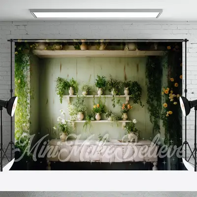 Green Vines White Clay Pot Floral Spring Backdrop - Aperturee