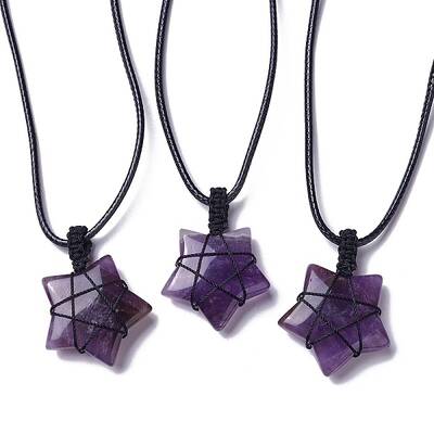 Adjustable Natural Amethyst Star Pendant Necklace