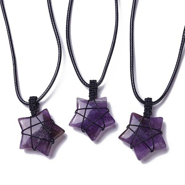 Adjustable Natural Amethyst Star Pendant Necklace