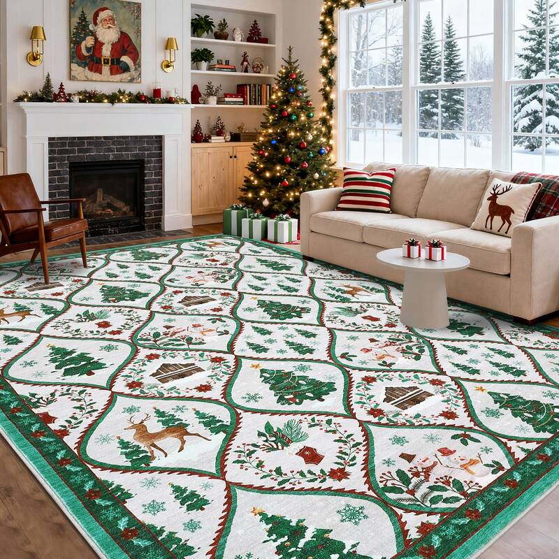 Garvee Christmas Area Rug 5x7 - Festive Design, Non-Slip Backing, 100% Polyester, Washable, Low Pile, Durable, Bedroom & Livi...