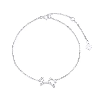 14K White Gold Diamond Cat Charm Bracelet