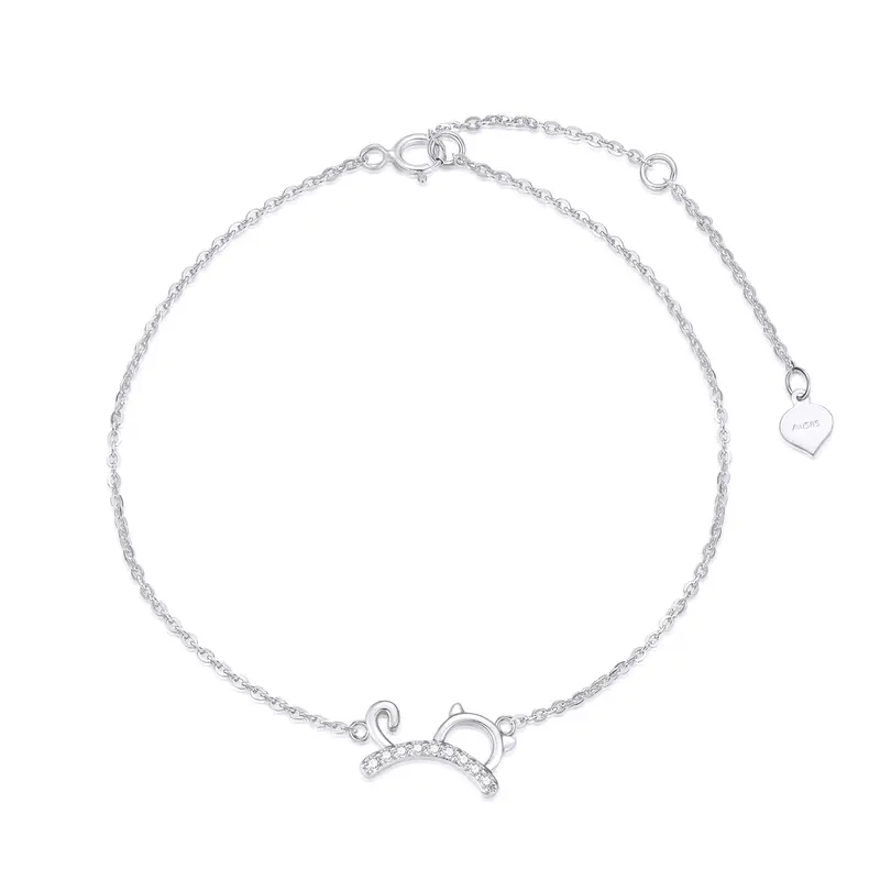 14K White Gold Diamond Cat Charm Bracelet