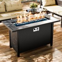 45in Fire Pit 50,000 BTU Rectangle Fire Pit Table with Glass Tabletop and Waterproof Cover, Gas Fire Table for Garden/Patio/O...