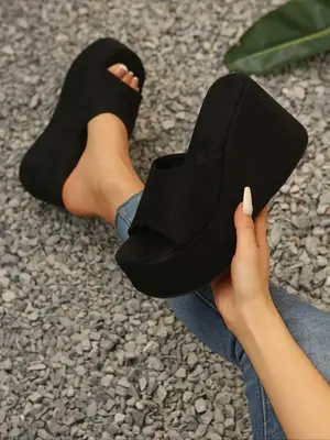 Women's Solid Color Wedge Sandals, Casual Comfortable Platform Sandals for Summer, Female All-match Round Toe Sandals for Dai...