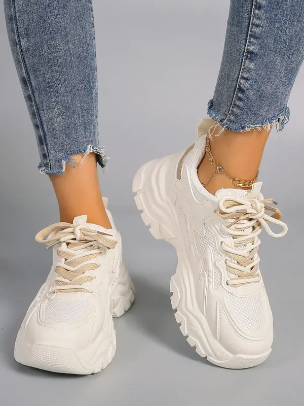 Women's Fashionable Lace up Low Top Platform Sneakers, Casual Versatile Sports Shoes, Breathable Non-slip Chunky Sneakers, 20...