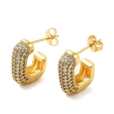 Brass Micro Pave Clear Cubic Zirconia Stud Earrings for Women