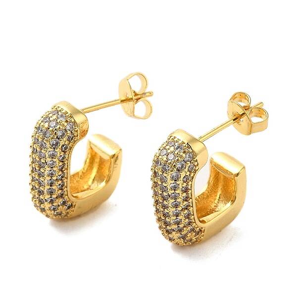 Brass Micro Pave Clear Cubic Zirconia Stud Earrings for Women