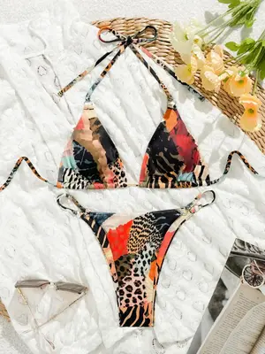 Two-piece Set Women's Leopard Print Bikini Set, Casual Fashion Chic Swimsuit Set for Beach Holiday Vacation, Ladies Swimwear ...