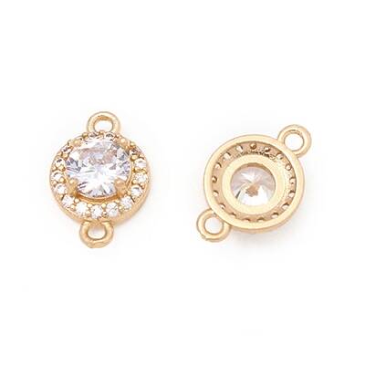 Light Gold Plated Brass Pave Cubic Zirconia Connector Charms