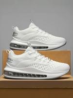 Men's Textured Letter Tape Lace Up Running Shoes, Casual Sporty Breathable Comfortable Air Cushion Sneakers, Trendy All-match...