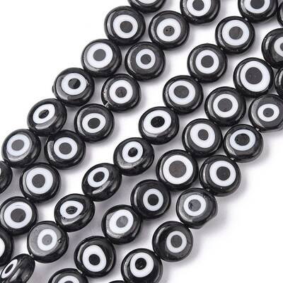 Handmade Evil Eye Lampwork Flat Round Bead Strands
