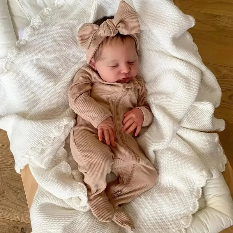 Realistic Reborn Sleeping Doll, 50cm Cute Vivid Doll Toy with 3D Skin and Visible Veins, Soft Silicone Newborn Doll with Pac...