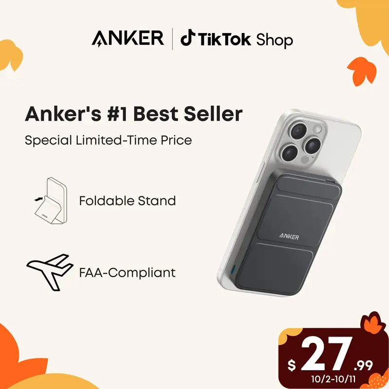 Anker Magnetic Power Bank, Built-In Foldable Stand, USB-C Port on the Side, 5,000mAh Capacity, Perfectly Compatible with iPho...