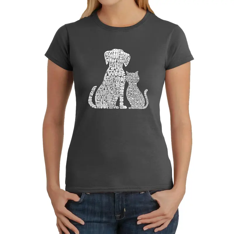 Dogs and Cats - Women's Word Art T-Shirt - Kelly - XS