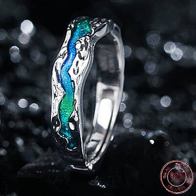Brass Wave Adjustable Ring with Enamel for Men Women
