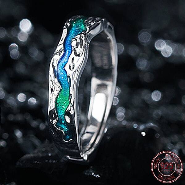 Brass Wave Adjustable Ring with Enamel for Men Women