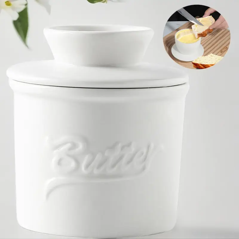 Butter Jar with Lid, 1 Count Ceramic Butter Preserving Keeper, Butter Container with Water Seal for Kitchen Storage, Home Dec...