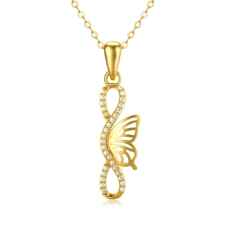 14K Gold Moissanite Butterfly Pendant Necklace