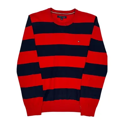 Tommy Hilfiger Striped Jumper - Large Red Cotton