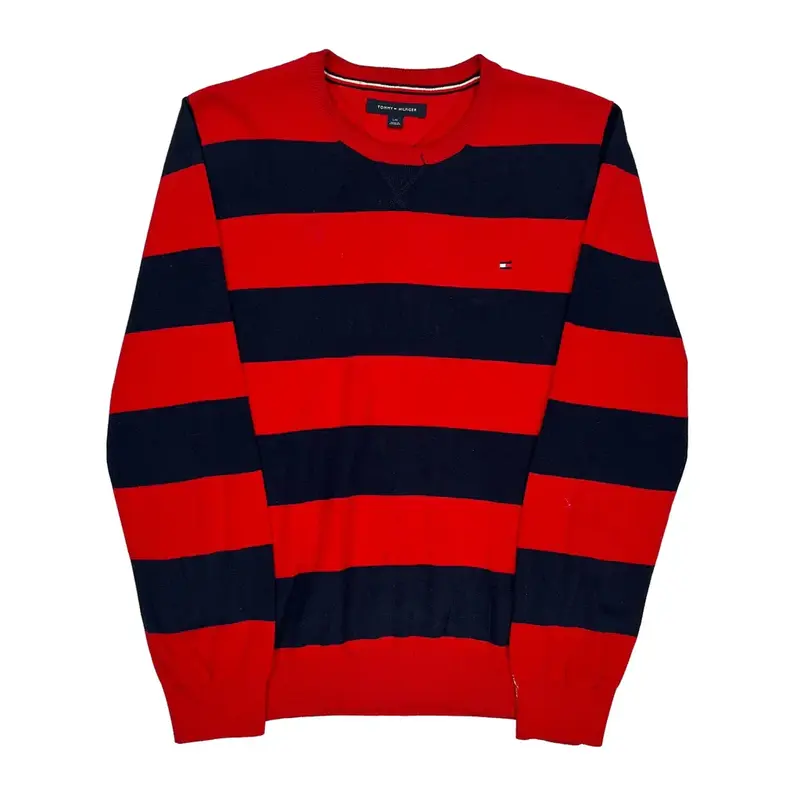 Tommy Hilfiger Striped Jumper - Large Red Cotton