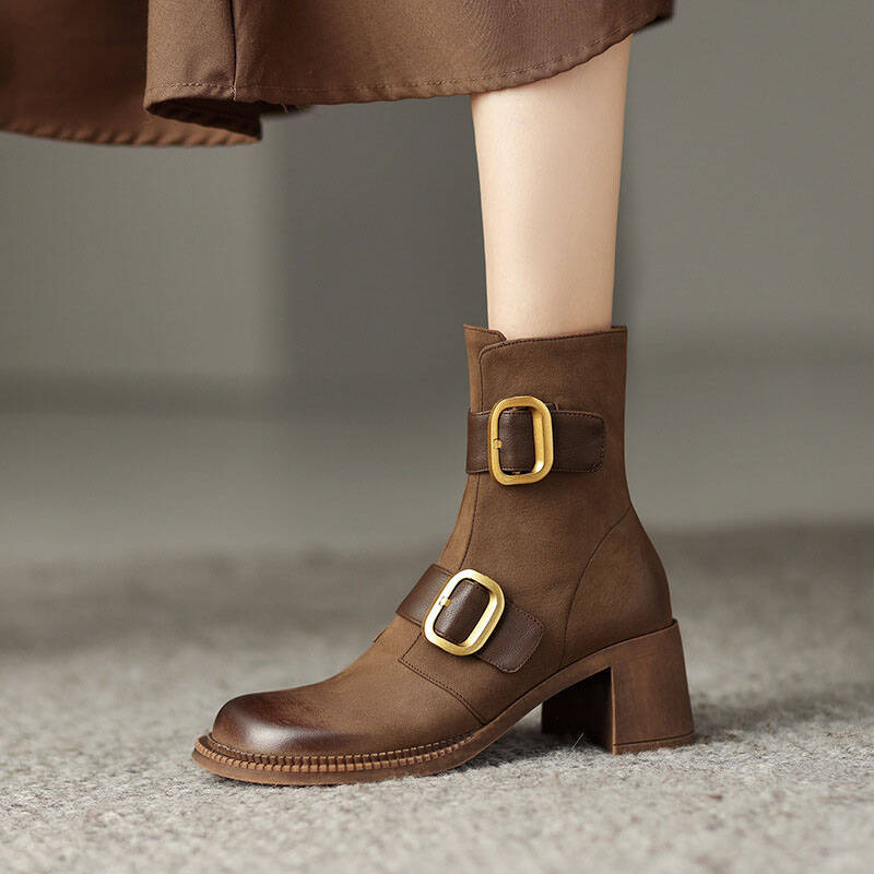 CHIKO Patia Round Toe Block Heels Ankle Boots