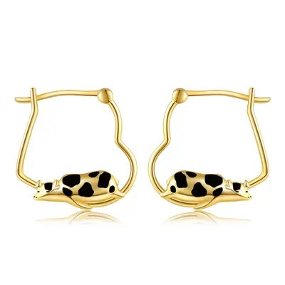 14K Gold Cow Hoop Earrings