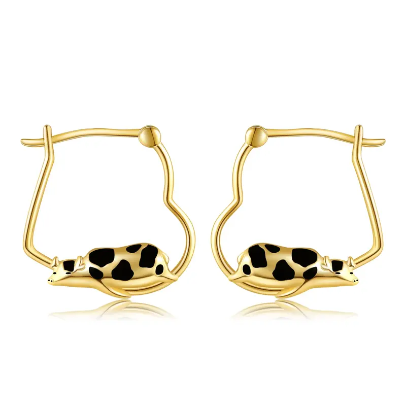 14K Gold Cow Hoop Earrings