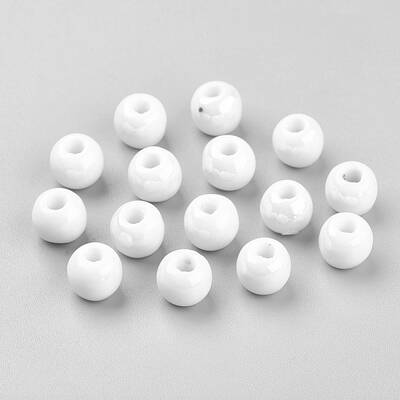 Pearlized Round White Handmade Porcelain Ceramic Beads