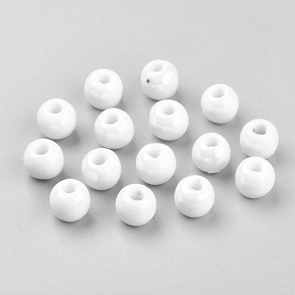 Pearlized Round White Handmade Porcelain Ceramic Beads
