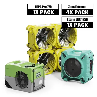 Alorair Mold Prevention Combo Pack, 1 X Storm LGR 1250 Commercial Dehumidifier, 4 X Zeus Extreme Air Mover, 1 X HEPA Pro 770 ...