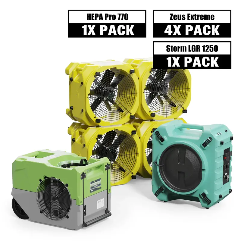 Alorair Mold Prevention Combo Pack, 1 X Storm LGR 1250 Commercial Dehumidifier, 4 X Zeus Extreme Air Mover, 1 X HEPA Pro 770 ...
