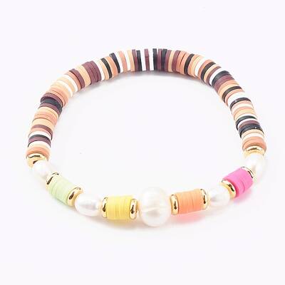 Polymer Clay Heishi Beaded Stretch Bracelets